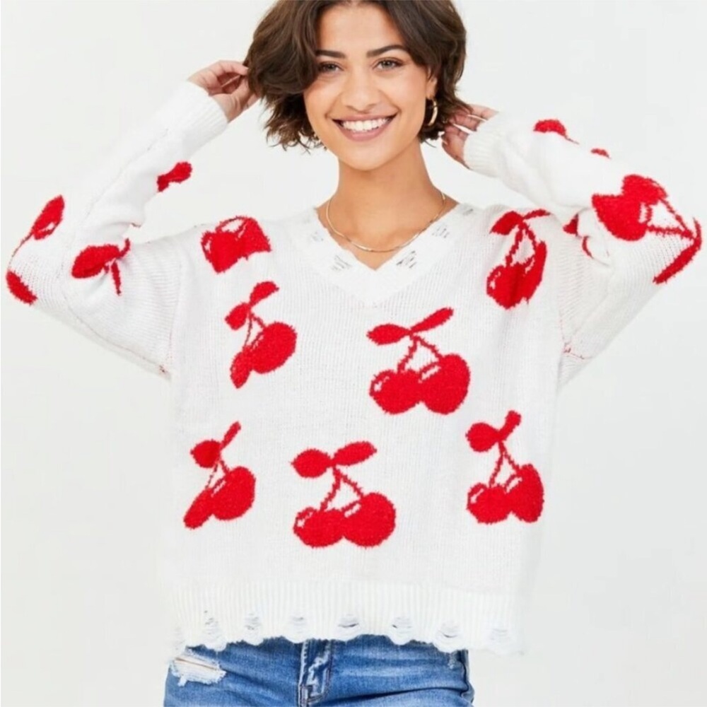 Altar'd State Cherry Sherpa Rockabilly Sweater